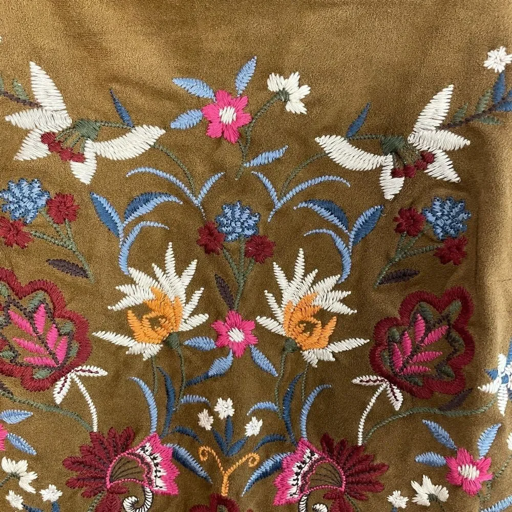 Abercrombie and Fitch Womens 00 Faux Suede Floral Embroidered Boho Dress 90s Y2K